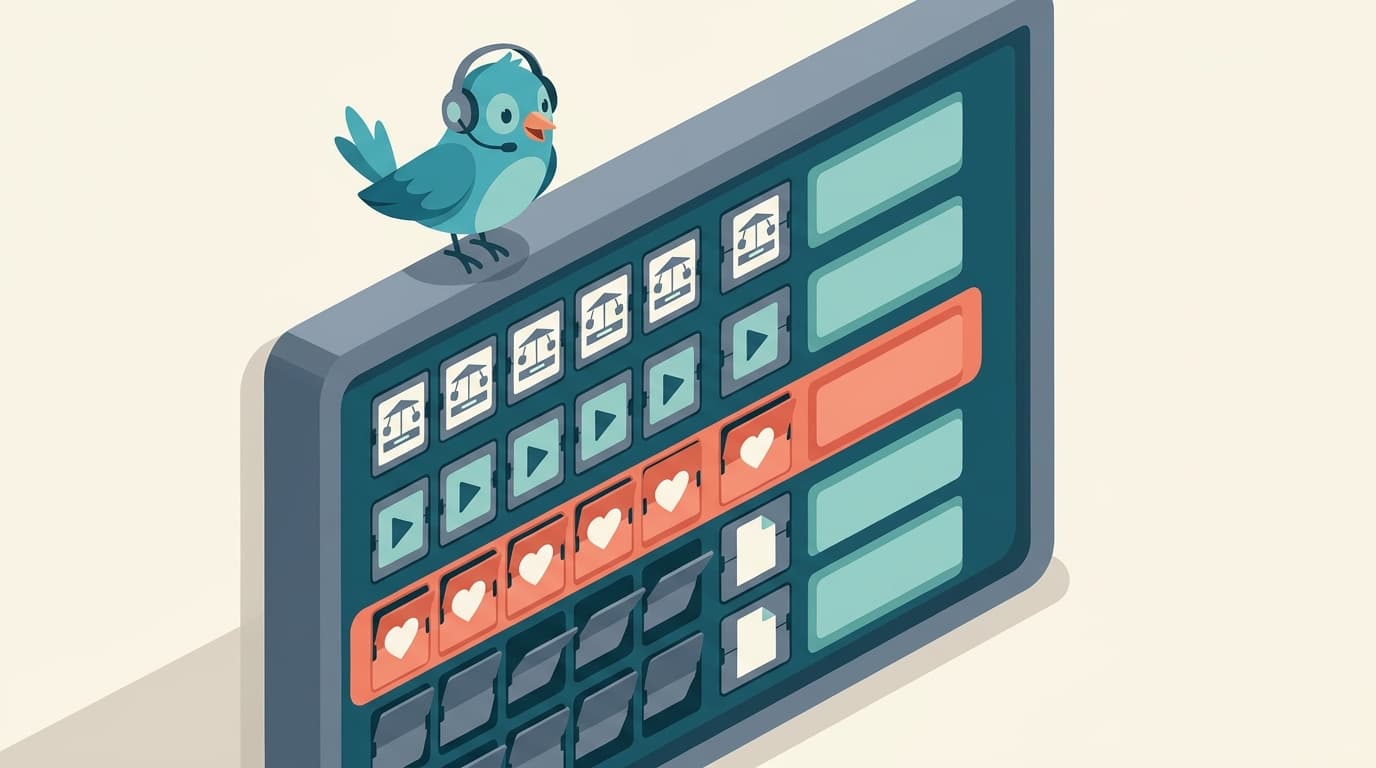 An airport split-flap board re-imagined as a content calendar with a bluebird perched on top